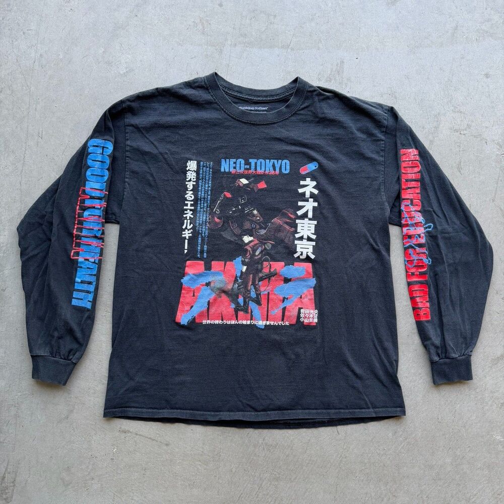 Rucking Fotten Mens XL Shirt Akira Neo Tokyo Long Sleeve Black Anime Manga JP